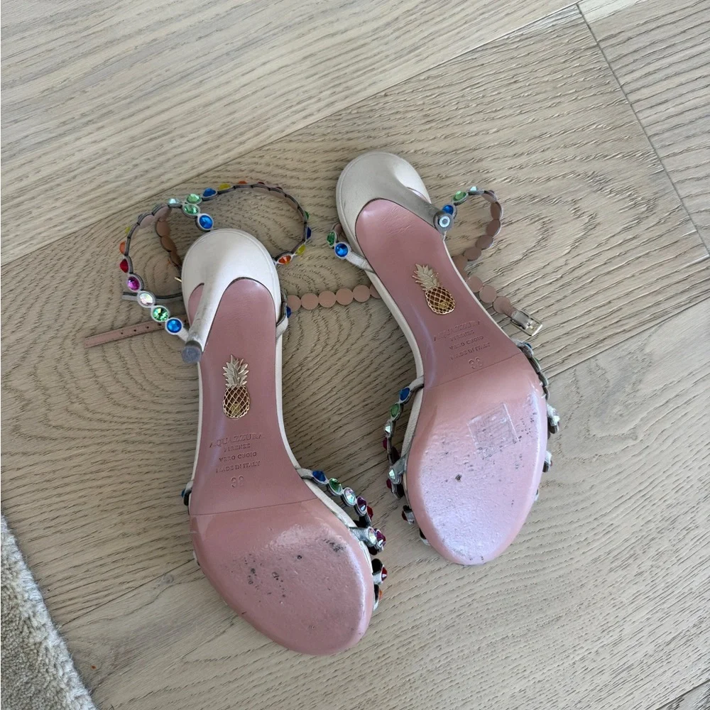 AQUAZZURA Tequila Crystal Embellished Sandals Rainbow 38 - Picture 4 of 6